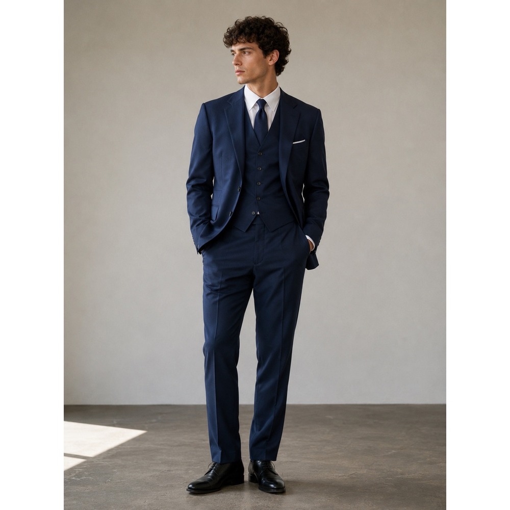VTG Haband of Paterson Mens‎ 3 Piece Suit Navy Blue Blazer Vest Trousers Set 70s